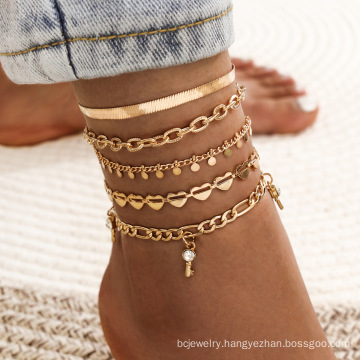 Shangjie OEM joyas Fashion Wholsale Key Charms Anklets Women Simple Anklets Chain Foot Jewelry Anklet Set